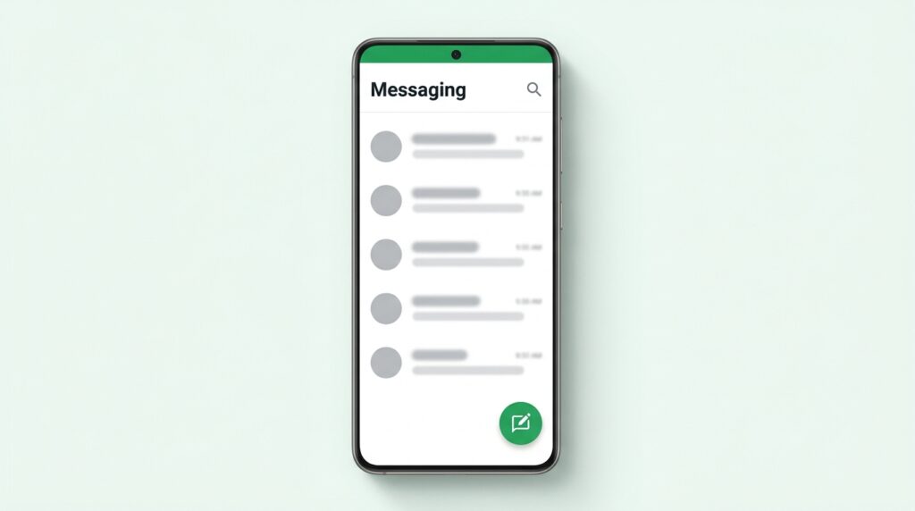 WhatsApp chats list on Android with the new chat button highlighted in the lower right corner