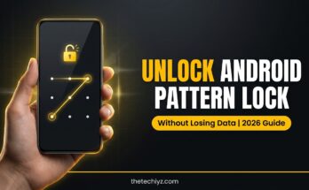 Hand holding an Android phone with a pattern lock screen showing how to unlock Android pattern lock without losing data
